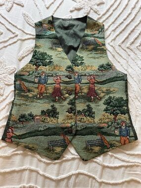 Vintage 90s Conterio Golf Tapestry Vest Woven Waistcoat Size S